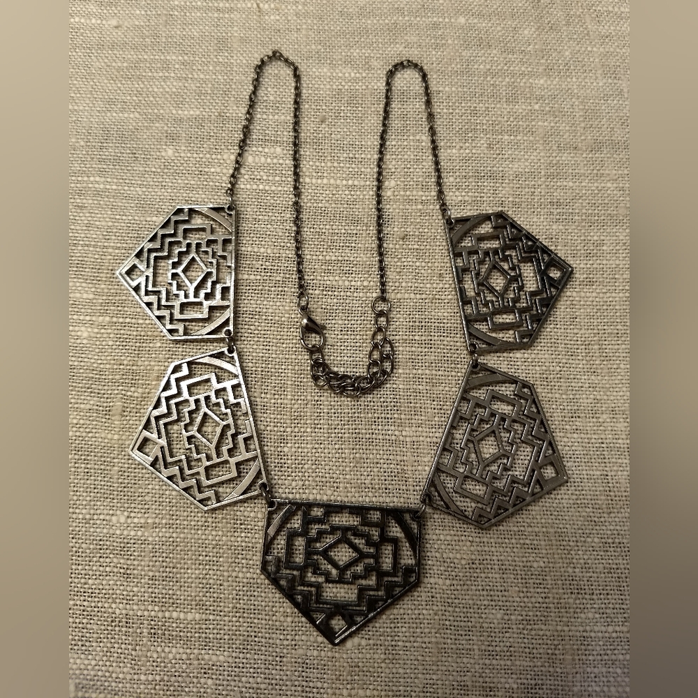 Geometric Edgy Silver Toned Necklace